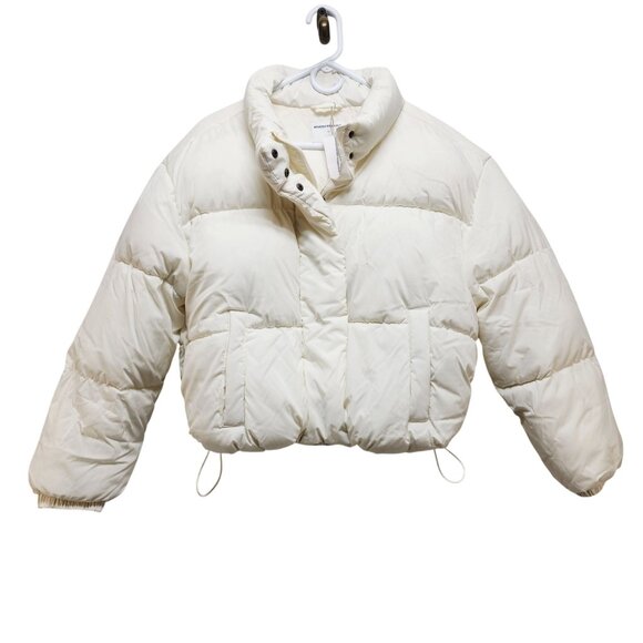 Womens Size 1X White Cropped Puffer Jacket Drawstring Hem & Pockets - Picture 1 of 5